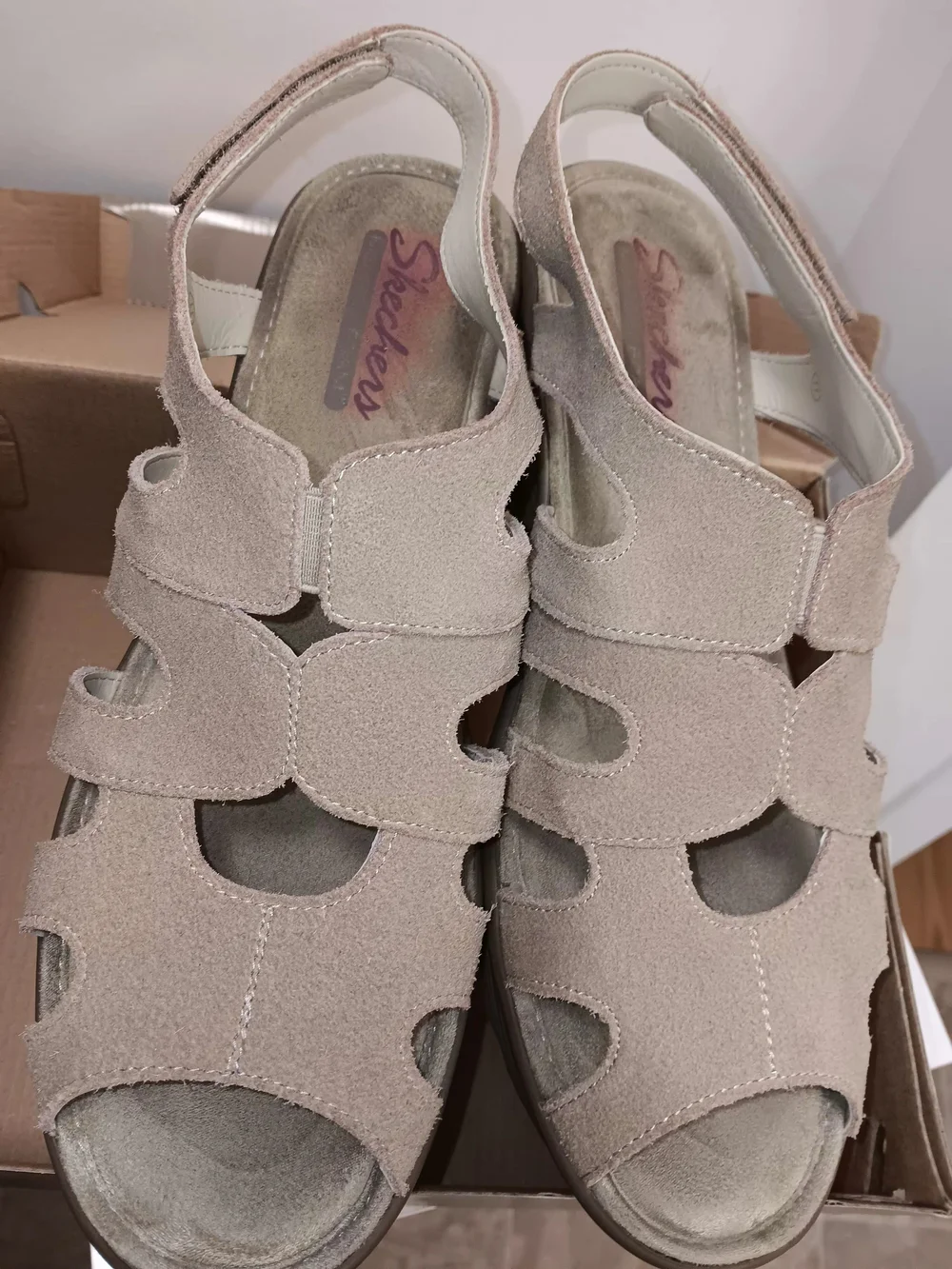 Skechers Women's Beige Suede Wedge Sandals